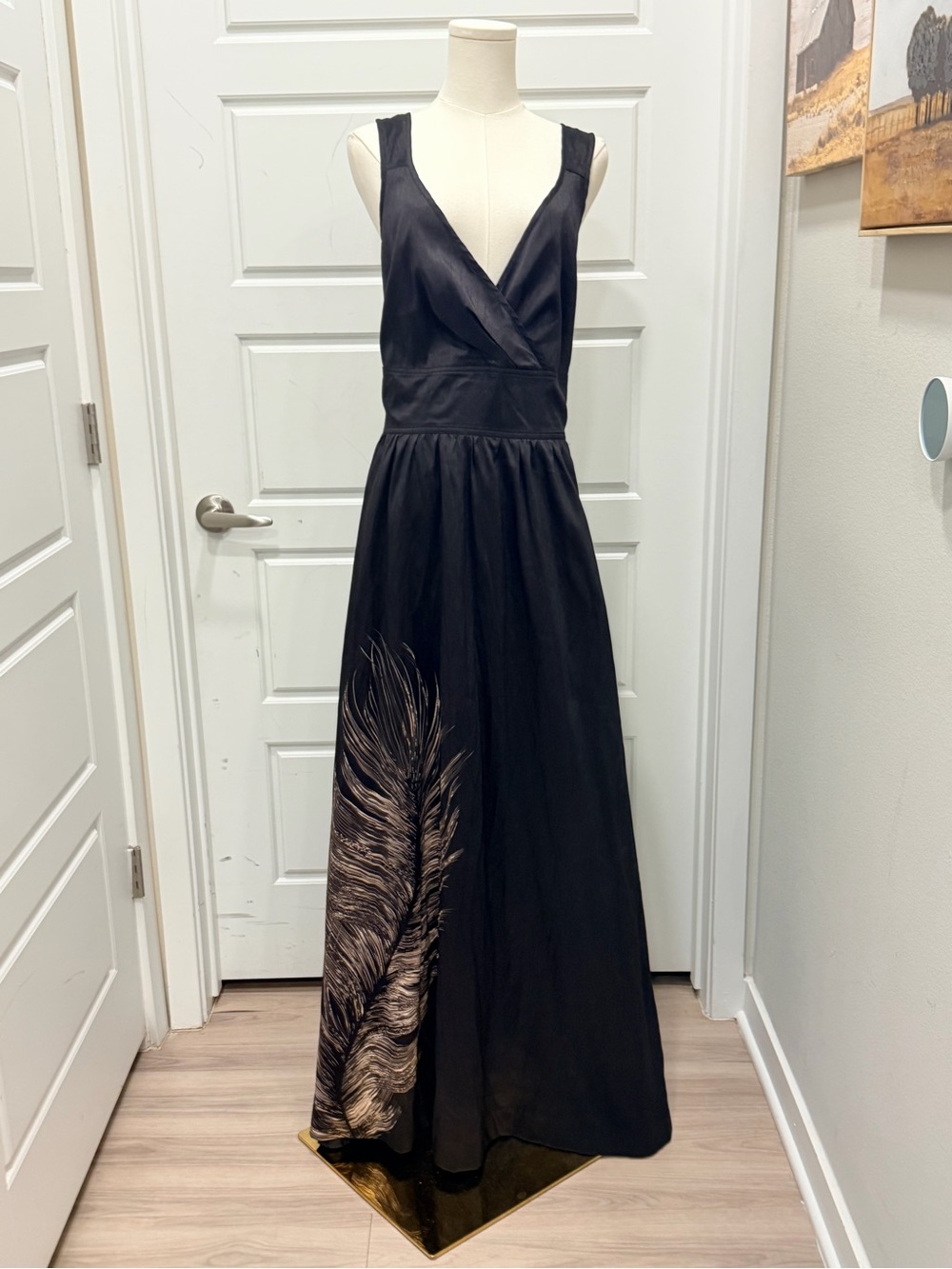 🔥Rare Find! eShakti Black Maxi Dress with Metallic Feather Detail